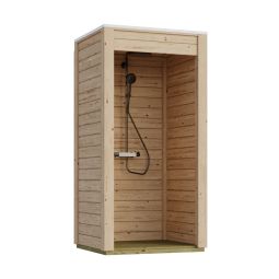 Karibu Douche d'extérieur bois non traité Rafraîchissement au jardin avec aspect bois naturel, sans robinetterie de douche ni couverture de toit