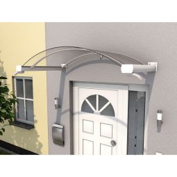 Auvent de porte d'entrée cintré ovale, gutta, BV-B auvent blanc Largeur : 160 ou 200 cm, Supports en aluminum/acier inox, couverture verre acrylique





















