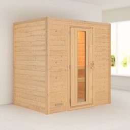Sauna Karibu Woodfeeling Sonja Sauna en bois massif pour 1 à 2 personnes, système à emboîter et visser pratique