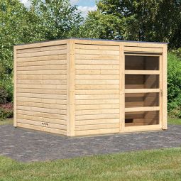 Maison de sauna Karibu Cuben bois naturel au choix avec poêle ou sans poêle