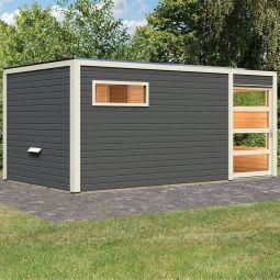Maison de sauna en bois Karibu Hygge gris terre au choix avec poêle ou sans poêle