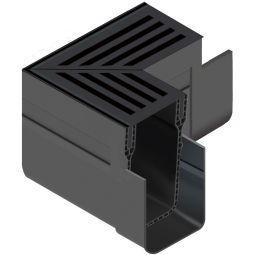 ACO Slimline élément d’angle avec grille d’angle en aluminium anodisé noir Un raccord de gouttière en plastique et deux grilles d’angle pour drainage linéaire