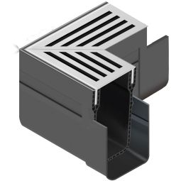 ACO Slimline Élément d´angle avec grille d’angle en aluminium anodisé argent Un raccord de caniveau pour le drainage linéaire
