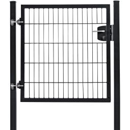 Portillon grille anthracite foncé à 1 battant Wellker les montants de la porte sont à bétonner, à différentes hauteurs