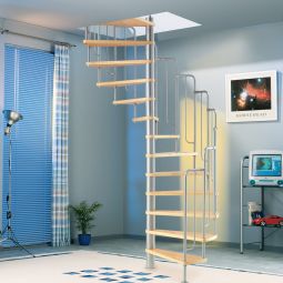 Escalier en colimaçon rond DOLLE Barcelona en kit avec rampe, hauteur entre étages 229 - 291 cm