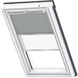 Store duo VELUX occultant tamisant DFD manuelle gris/blanc 0705S store d'occultation et store plissé, changement flexible entre protection solaire et pare-vue, convenable pour divers fenêtre de toit VELUX