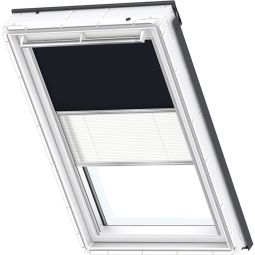 Store duo VELUX occultant tamisant DFD manuelle bleu foncé/blanc 1100S store d'occultation et store plissé, changement flexible entre protection solaire et pare-vue, convenable pour divers fenêtre de toit VELUX
