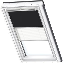 Store duo VELUX occultant tamisant DFD manuelle noir/blanc 3009S store d'occultation et store plissé, changement flexible entre protection solaire et pare-vue, convenable pour divers fenêtre de toit VELUX