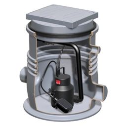 Station de relevage ACO Sinkamat K mono avec couvercle tournant fermé pour une installation sous plancher