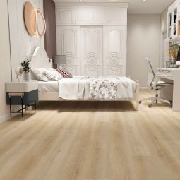 Sol vinyle SPC chêne claire lame large, Wellker, imitation bois naturel avec isolation acoustique intégrée, système de pose à clic, revêtement de sol en style maison de campagne 