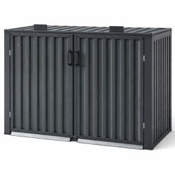 Cache-poubelles 2 bacs en métal Wellker anthracite abri pour poubelle avec couvercle relevable, pour conteneurs à déchets de 120 à 240 litres