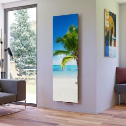 Ximax Radiateur Design Radiateur P1 Plan Print Palme Vertical Élégant radiateur design avec raccord central de 50 mm, façade lisse imprimée avec un palmier sur la plage de rêve