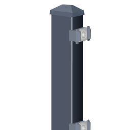 Poteau gris anthracite à bétonner, grillage double Wellker pour clôture grillage double, avec pinces de fixation, différents tailles