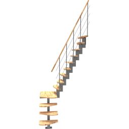 Minka escalier compact Quatro Turn 1/4 tournant gris escalier gain de place avec plate-forme pour rotation à 90 degrés, jusqu'à une hauteur d'étage de 298 cm