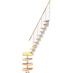 Minka escalier compact Quatro Turn 1/4 tournant blanc escalier gain de place avec plate-forme pour rotation à 90 degrés, jusqu'à une hauteur d'étage de 298 cm