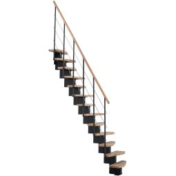 Minka escalier compact Quatro noir escalier gain de place inclus main courante en bois véritable laqué, jusqu'à une hauteur d'étage de 298 cm