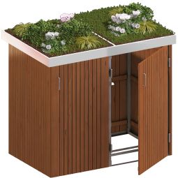 Binto cache poubelle pour 2 poubelles, bois massif avec pot de fleur pour poubelle jusqu'à max. 240 litres