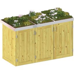 Binto cache poubelle pour 3 poubelles, bois de conifères avec pot de fleur pour poubelle jusqu'à max. 240 litres