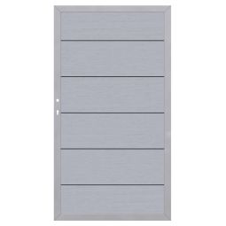 Portail jardin bois composite gris, TraumGarten SYSTEM WPC-XL, cadre argent 98x179cm, sens d'ouverture sélectionnable