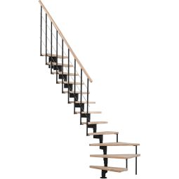 Minka escalier compact Style Turn 1/4 tournant noir escalier gain de place Marches et main courante en hêtre massif, possibilité de tourner à 90° vers la droite ou la gauche