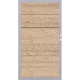 Portail panneau brise-vue bois composite, TraumGaten DESIGN sable Montage DIN gauche ou droite
