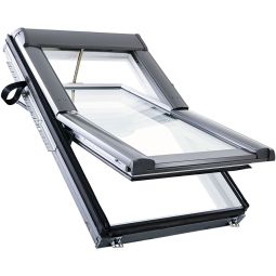 Fenêtre de toit électrique radio PVC Roto Designo R69 confort triple vitrage de sécurité à isolation thermique, classe d'isolation acoustique 3, revêtement antibuée, fenêtre de toit à rotation