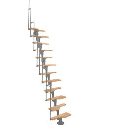 Escalier compact Minka Twister hêtre avec longeron central rampe métallique incluse, hauteur entre étages max. 294 cm