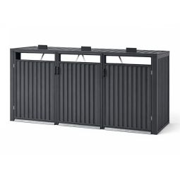 Cache-poubelles 3 bacs en métal Wellker anthracite abri pour poubelle avec couvercle relevable, pour conteneurs à déchets de 120 à 240 litres