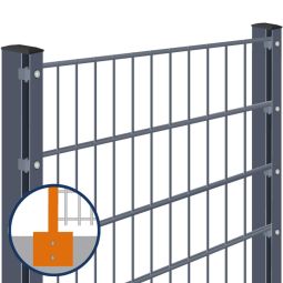 Kit clôture grillage double fils, anthracite, montage à visser avec plaque Individualisez votre clôture grillage - tous les poteaux et matériaux de fixation à visser avec plaque inclus.