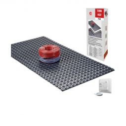 Plancher chauffant électrique Jollytherm 3in1 Terraheat PLUS All IN ONE Kit standard Chauffage au sol à haut rendement énergétique avec tapis d?étanchéité et de découplage, montage de seulement 5,5 mm, pour carrelage et sols en pierre naturelle, y compris thermostat analogique