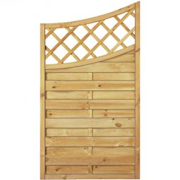 Clôture pare-vue finition double arc T&J Maxi clôture à lamelles en pin/épicéa, 90x160/140 cm, avec des lamelles rainurés d'environ 8x95 mm, clous en acier inoxydable – imprégnés sous pression