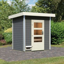 Maison de sauna Karibu Jorgen gris terra au choix avec poêle ou sans poêle