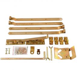 Ferrure de porte double T&J armature de recouvrement en métal galvanisé, composé de paumelles et d'une garniture de poignée