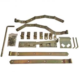 Ferrure pour porte double T&J armature de jetée courbée en métal galvanisé, composé de paumelles et d'une garniture de poignée