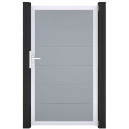Portail simple GroJa BasicLine PVC pour clôture à lames emboîtables gris argent Stabilité et longévité exceptionnelles, cadre en aluminium avec remplissage en PVC, dimensions 100x180x4 cm