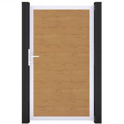 Portail simple GroJa BasicLine PVC pour clôture à lames emboîtables chêne naturel Stabilité et longévité exceptionnelles, cadre en aluminium avec remplissage en PVC, dimensions 100x180x4 cm