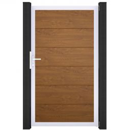 Portail simple GroJa BasicLine PVC pour clôture à lames emboîtables golden oak Stabilité et longévité exceptionnelles, cadre en aluminium avec remplissage en PVC, dimensions 100x180x4 cm
