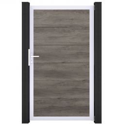 Portail simple GroJa BasicLine PVC pour clôture à lames emboîtables monument oak Stabilité et longévité exceptionnelles, cadre en aluminium avec remplissage en PVC, dimensions 100x180x4 cm