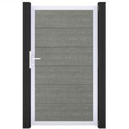 Portail simple GroJa BasicLine PVC pour clôture à lames emboîtables grey ash cut Stabilité et longévité exceptionnelles, cadre en aluminium avec remplissage en PVC, dimensions 100x180x4 cm