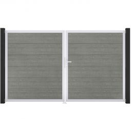 Portail double GroJa BasicLine PVC pour clôture emboîtables, couleur grey ash cut Remplissage revêtu de films PVC résistants, cadre en aluminium peint par poudre, dimensions 300x180 cm