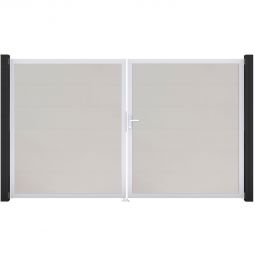 Portail double GroJa BasicLine PVC pour clôture emboîtables, couleur blanc Remplissage revêtu de films PVC résistants, cadre en aluminium peint par poudre, dimensions 300x180 cm