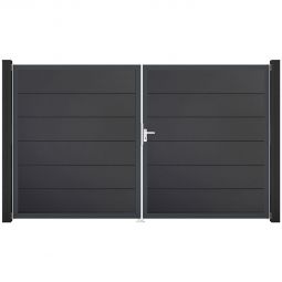 Portail double GroJa BasicLine PVC pour clôture emboîtables, couleur gris anthracite Remplissage revêtu de films PVC résistants, cadre en aluminium peint par poudre, dimensions 300x180 cm