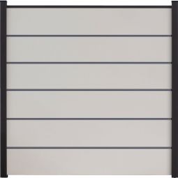 Clôture occultante Grola BasicLine Premium couleur blanc panneau à lamelles Kit de 6 remplissages, 5 pilastres, entretoises et profilé de finition, 180x180x1,9 cm