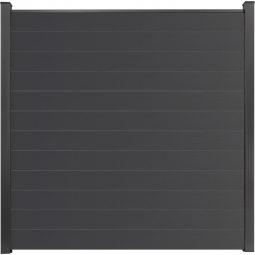 Clôture à emboîter étroite PVC GroJa BasicLine couleur gris anthracite panneau à lamelles  Kit de 12 panneaux étroits, renforts en acier, profilé de finition et 2 entretoises, 180x180x1,9 cm