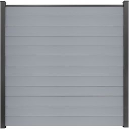 Clôture à emboîter étroite PVC GroJa BasicLine couleur gris argent panneau à lamelles  Kit de 12 panneaux étroits, renforts en acier, profilé de finition et 2 entretoises, 180x180x1,9 cm