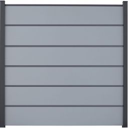 Clôture occultante Grola BasicLine Premium couleur gris argent panneau à lamelles Kit de 6 remplissages, 5 pilastres, entretoises et profilé de finition, 180x180x1,9 cm