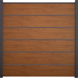 Clôture occultante Grola BasicLine Premium couleur golden oak panneau à lamelles Kit de 6 remplissages, 5 pilastres, entretoises et profilé de finition, 180x180x1,9 cm