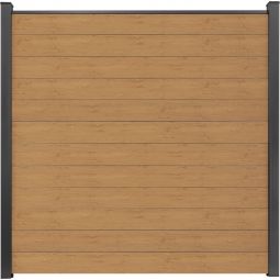 Clôture à emboîter étroite PVC GroJa BasicLine couleur chêne cendré natur panneau à lamelles  Kit de 12 panneaux étroits, renforts en acier, profilé de finition et 2 entretoises, 180x180x1,9 cm