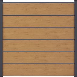 Clôture occultante Grola BasicLine Premium couleur chêne cendré natur panneau à lamelles Kit de 6 remplissages, 5 pilastres, entretoises et profilé de finition, 180x180x1,9 cm
