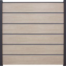 Clôture occultante Grola BasicLine Premium couleur sheffield oak panneau à lamelles Kit de 6 remplissages, 5 pilastres, entretoises et profilé de finition, 180x180x1,9 cm